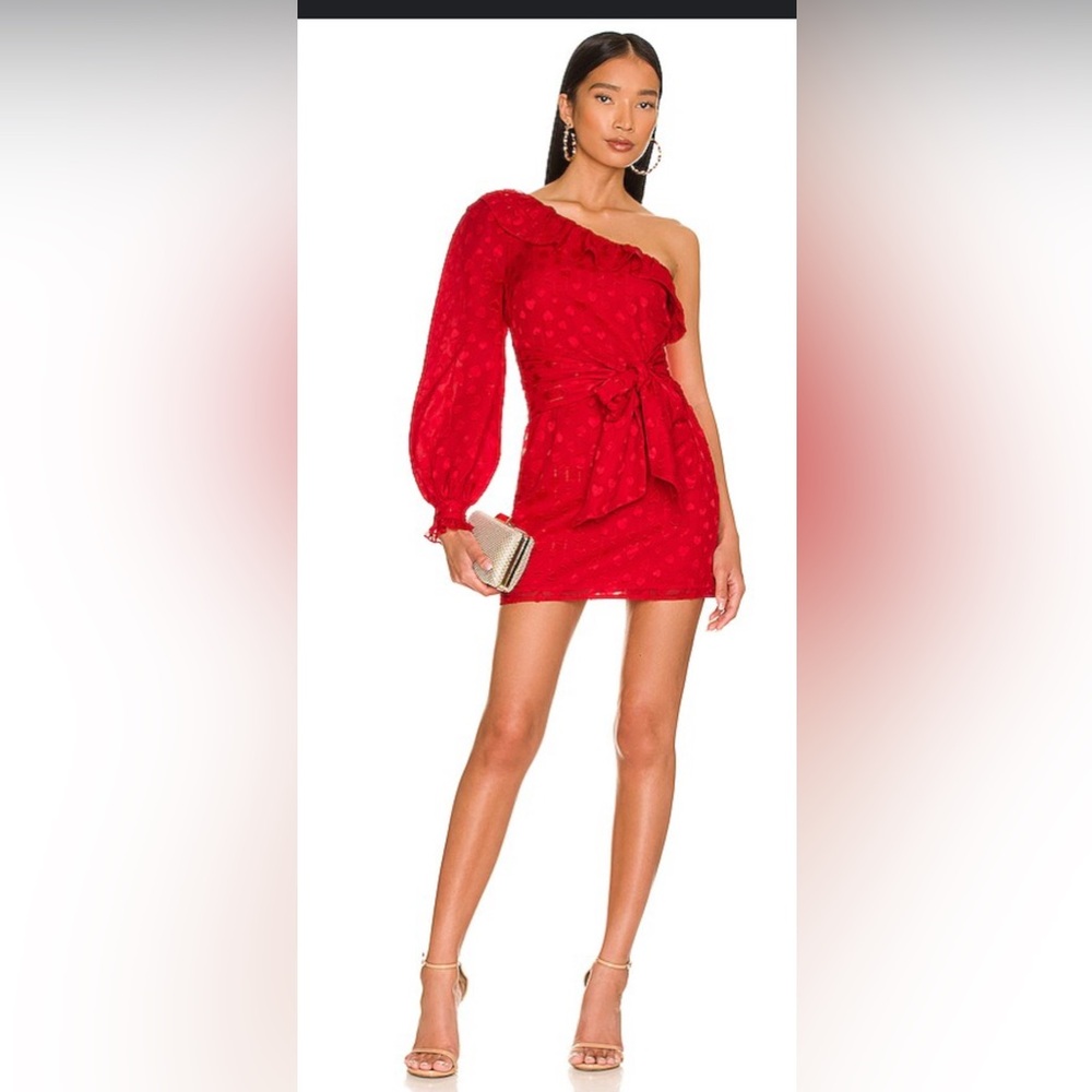 MAJORELLE Red One-Shoulder Mini Dress. Now On SALE